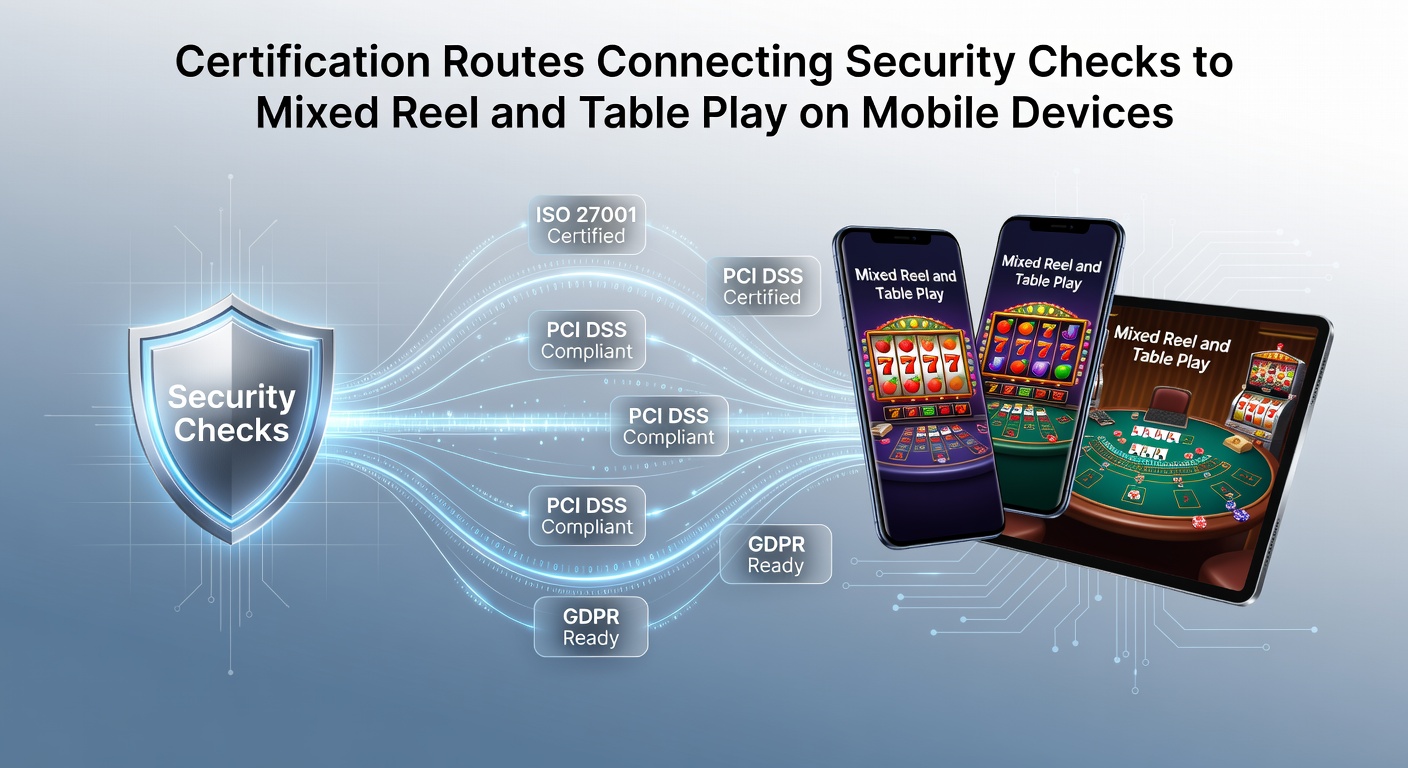 Illustration von Zertifizierungsprozessen in mobilen Casino-Plattformen mit Walzen- und Tischspielen