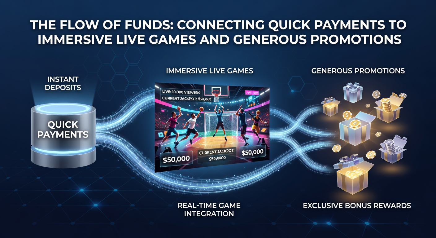 Detaillierte Infografik zu Promotion-Strukturen, die schnelle Einzahlungen mit Live-Game-Boni verknüpfen, inklusive Balkendiagrammen zu Umsatzraten und Auszahlungszeiten