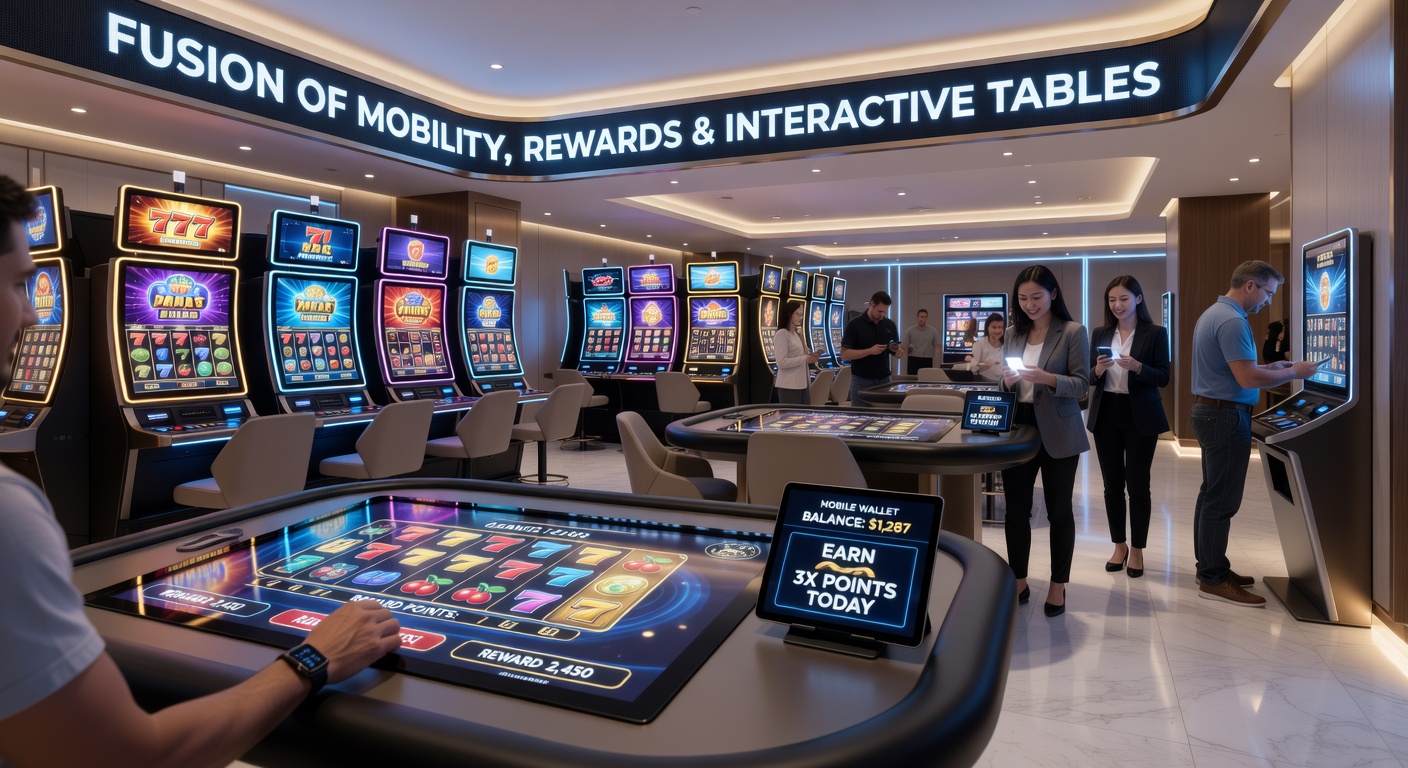 Interaktiver Tisch in einem Casino mit integrierten Slot-Elementen und Belohnungsanzeigen